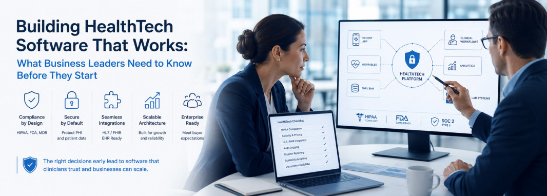 Business leaders planning HealthTech software architecture, compliance, and healthcare platform development