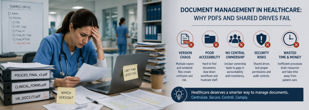 Healthcare professionals using digital medical document management software instead of shared drives and PDF-based workflows